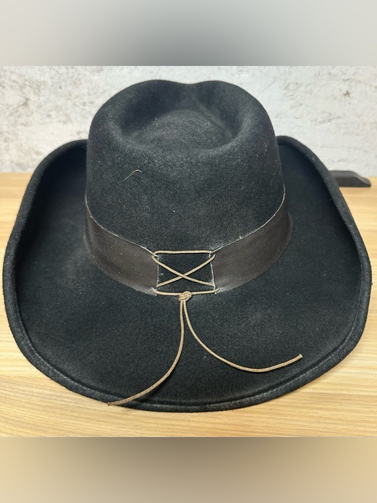 Scala Black Cowboy Hat with Studded Brown Band wool felt - Picture 3 of 8